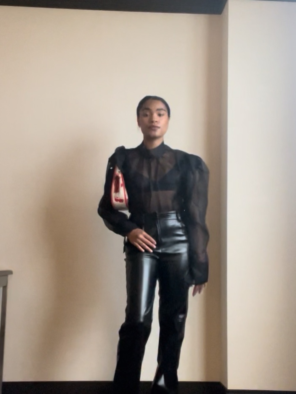 Sheer Black Balloon Sleeve Blouse - Elegant Women's Top - Picture 5 of 5